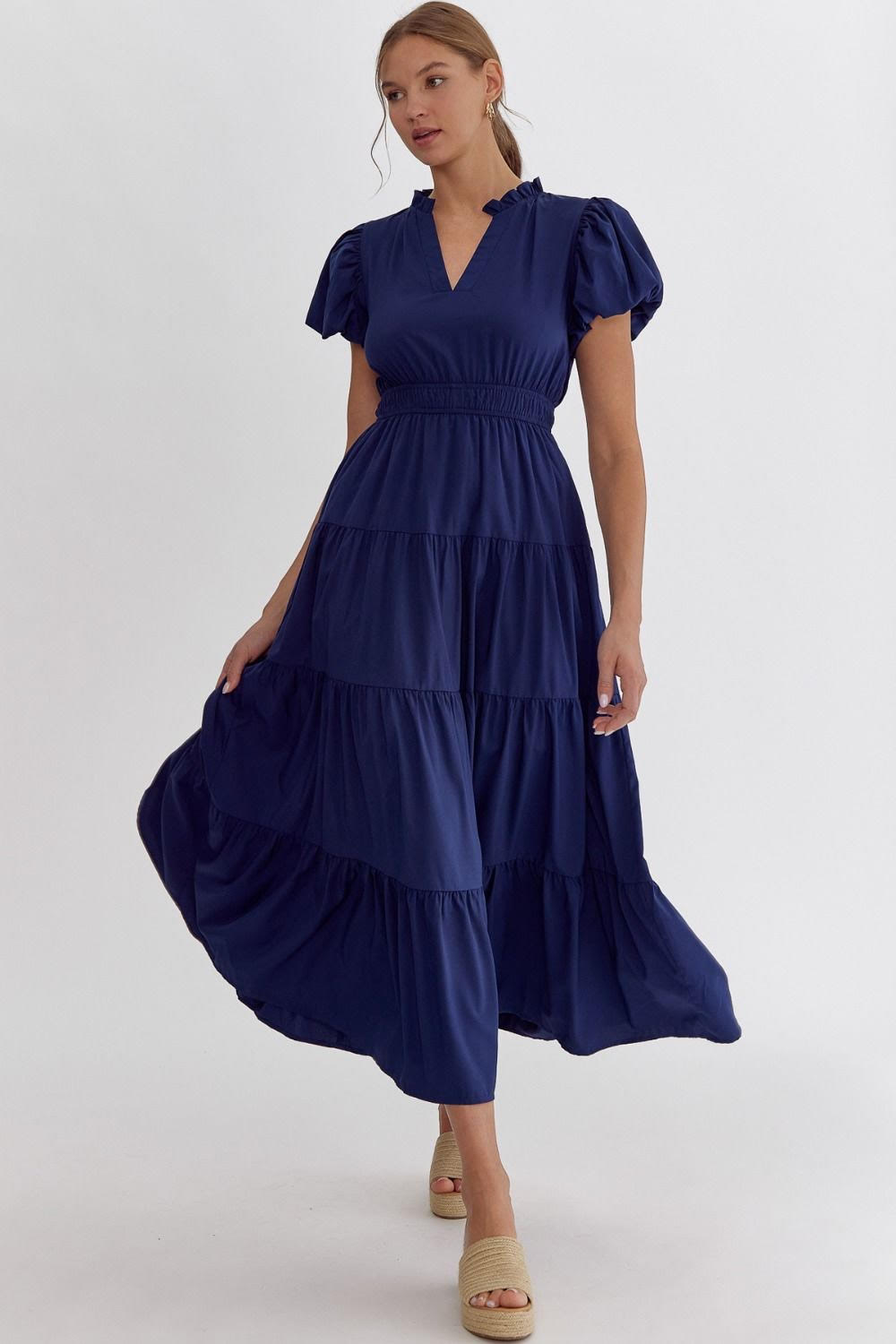 Morgan Tiered Midi Dress Navy