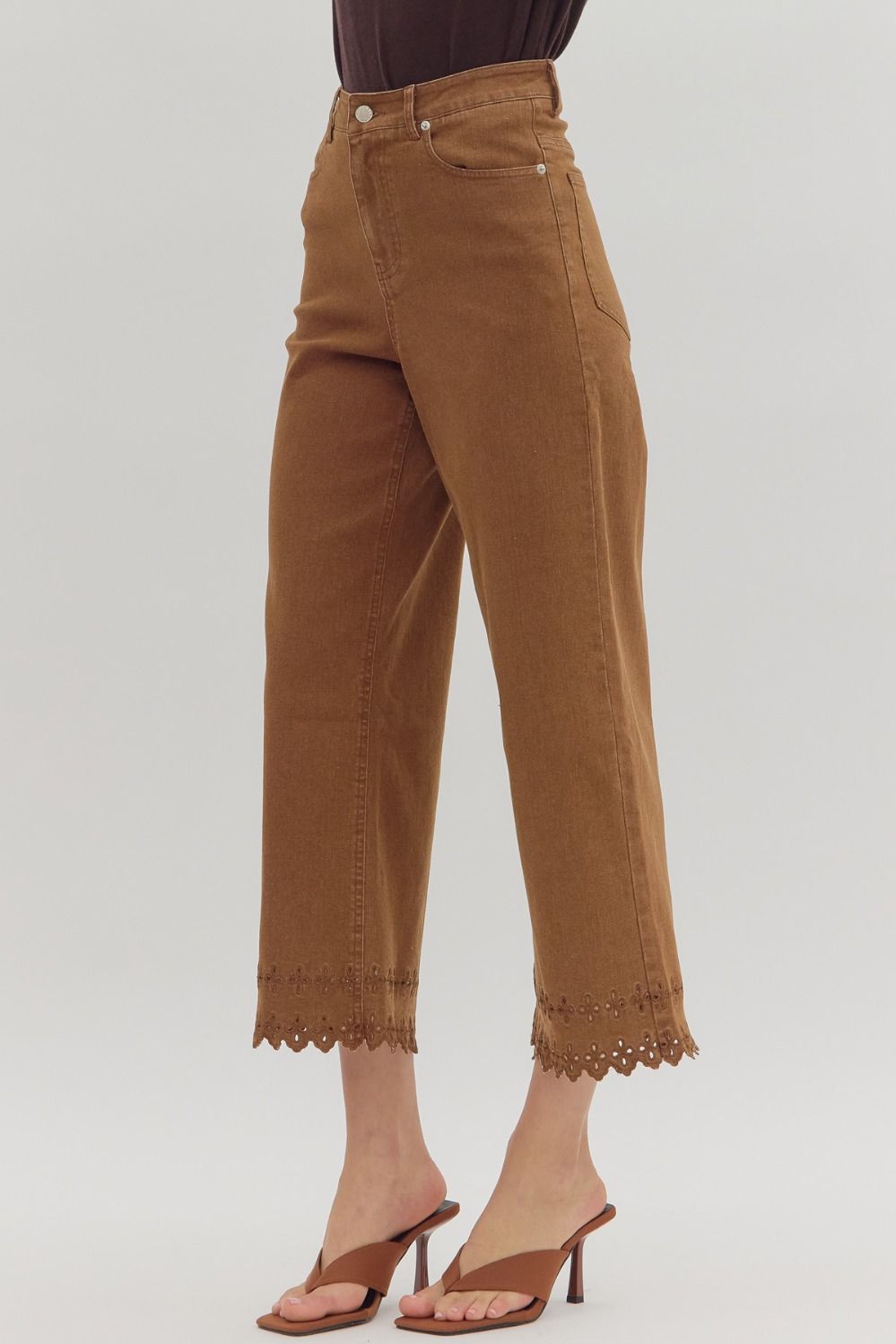 Eden Embroidered Hem Pants Brown
