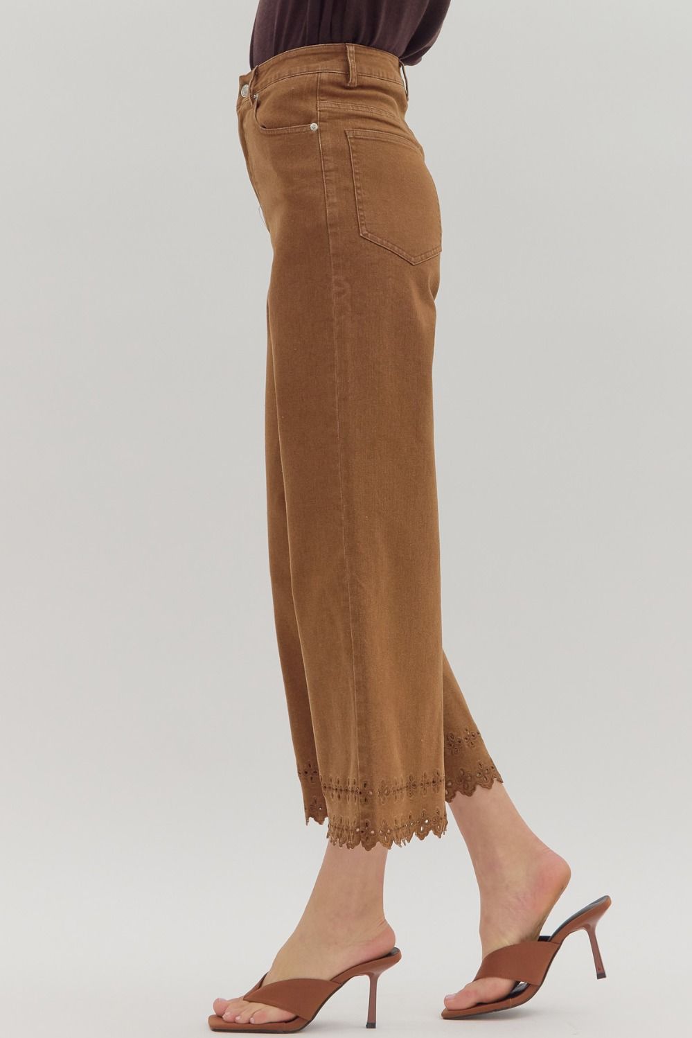 Eden Embroidered Hem Pants Brown