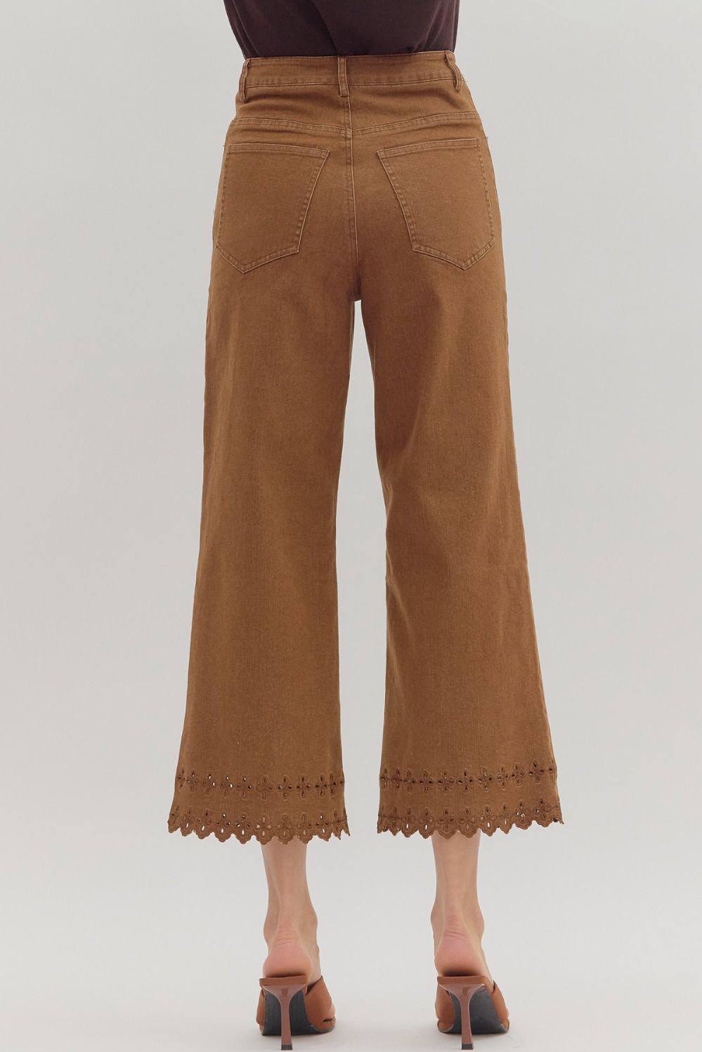 Eden Embroidered Hem Pants Brown