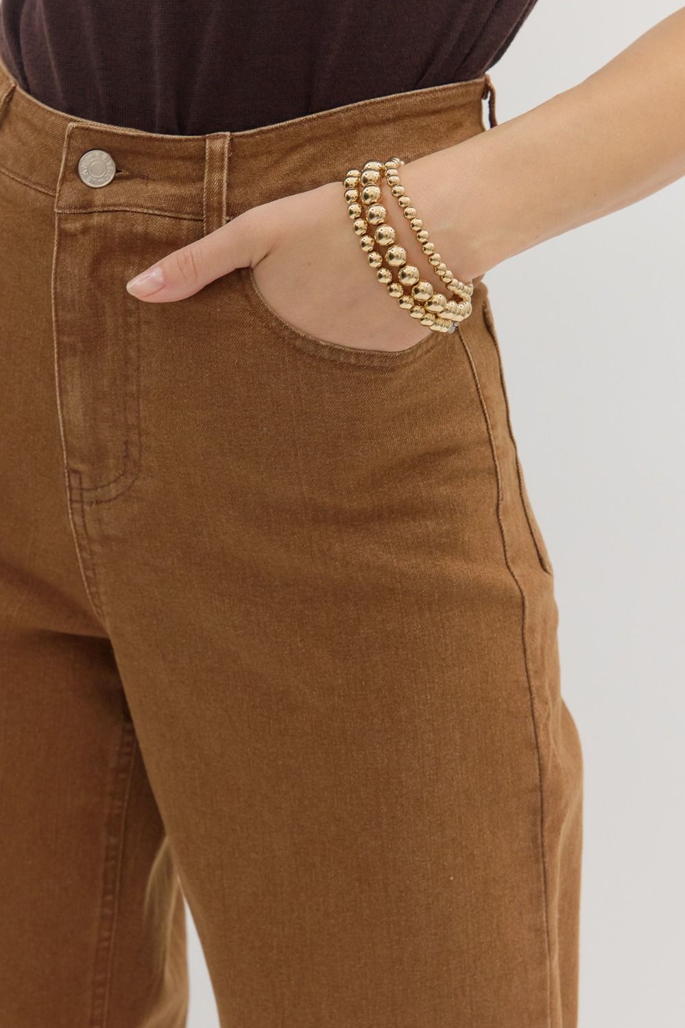 Eden Embroidered Hem Pants Brown