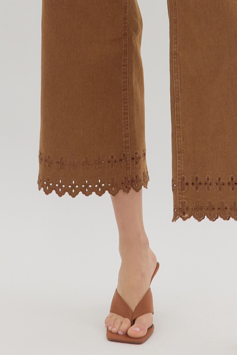 Eden Embroidered Hem Pants Brown