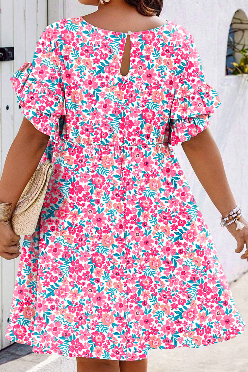 Farrah Floral Flare Dress Pink & White
