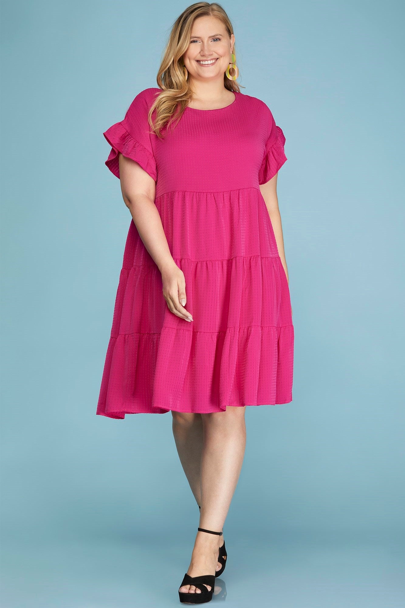 Taylor Textured Tiered Dress Fuchsia