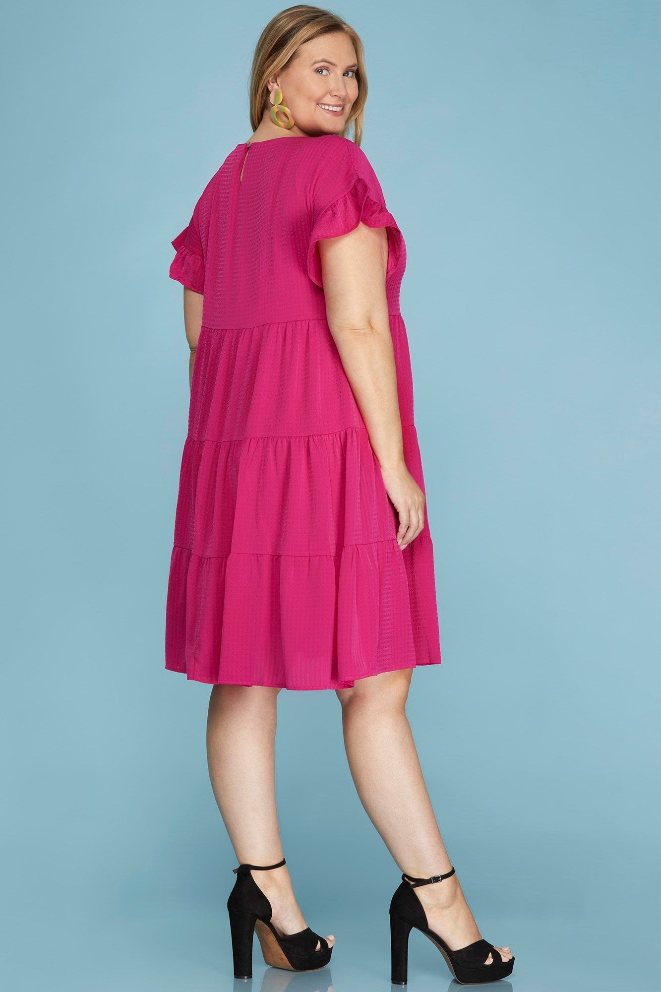 Taylor Textured Tiered Dress Fuchsia