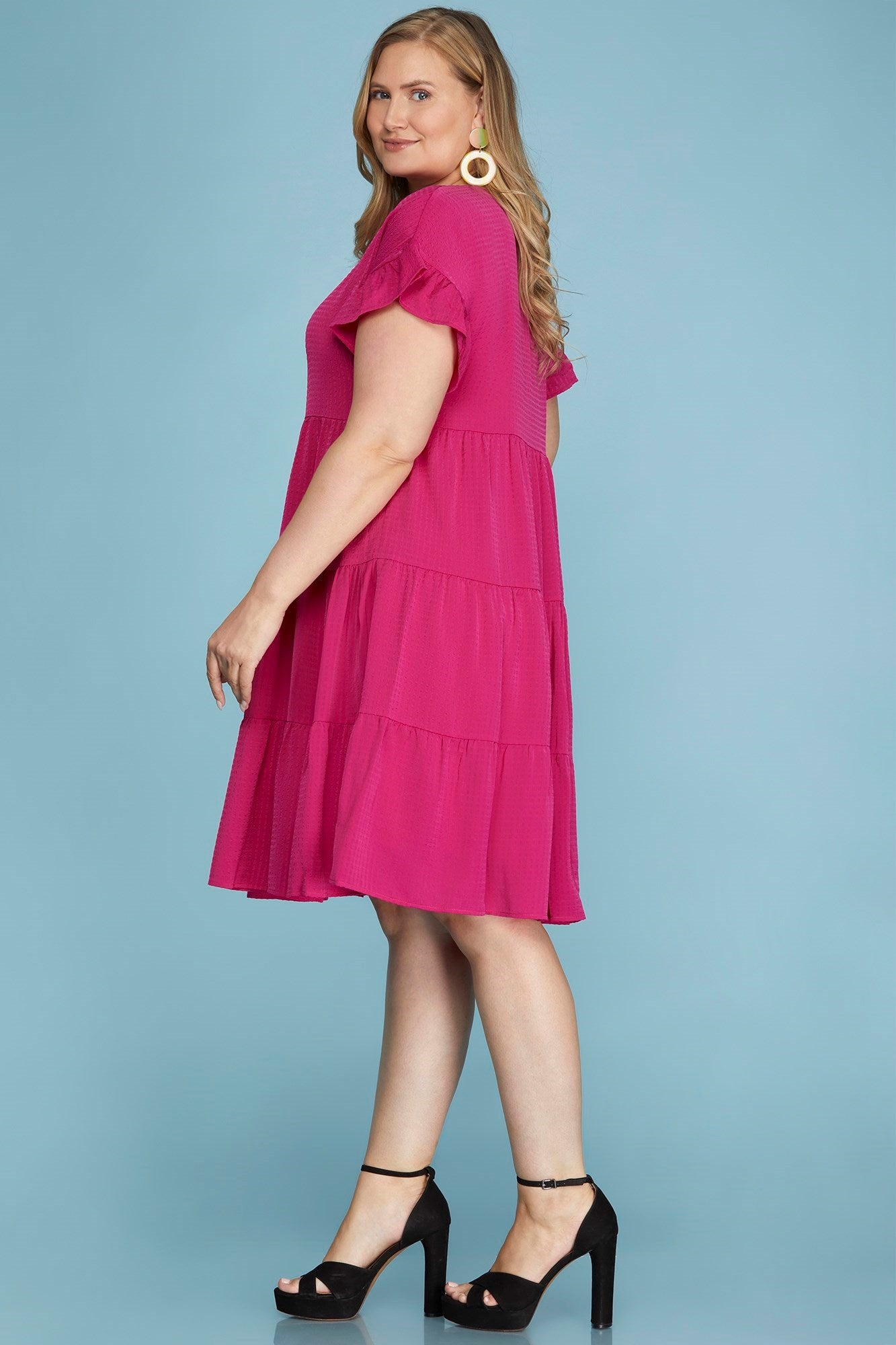 Taylor Textured Tiered Dress Fuchsia