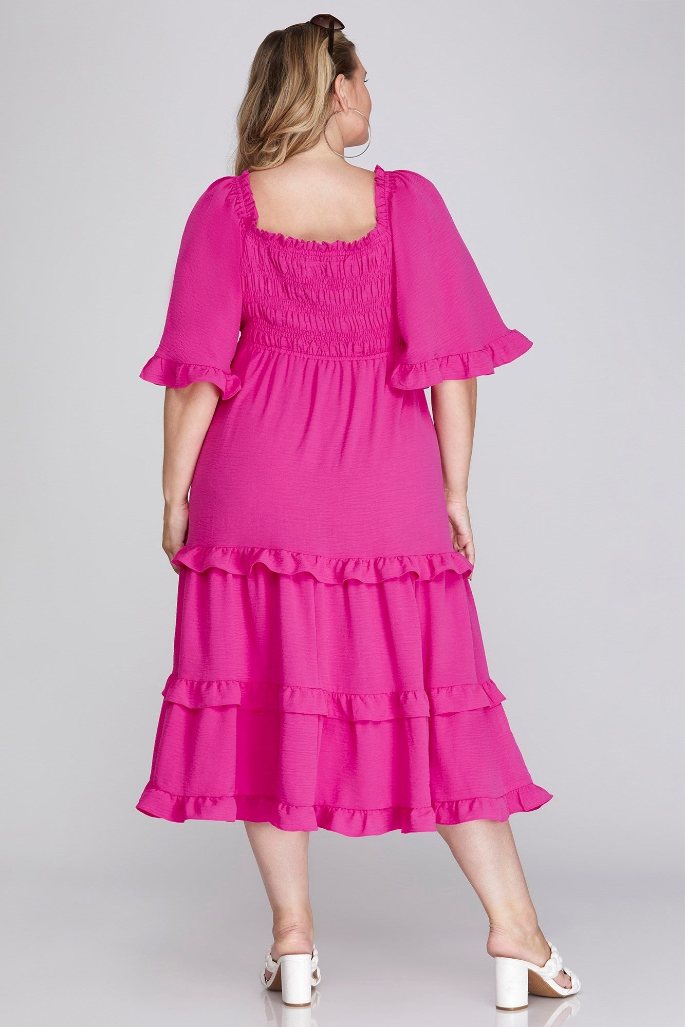 Savannah Bell Sleeve Tiered Dress Hot Pink