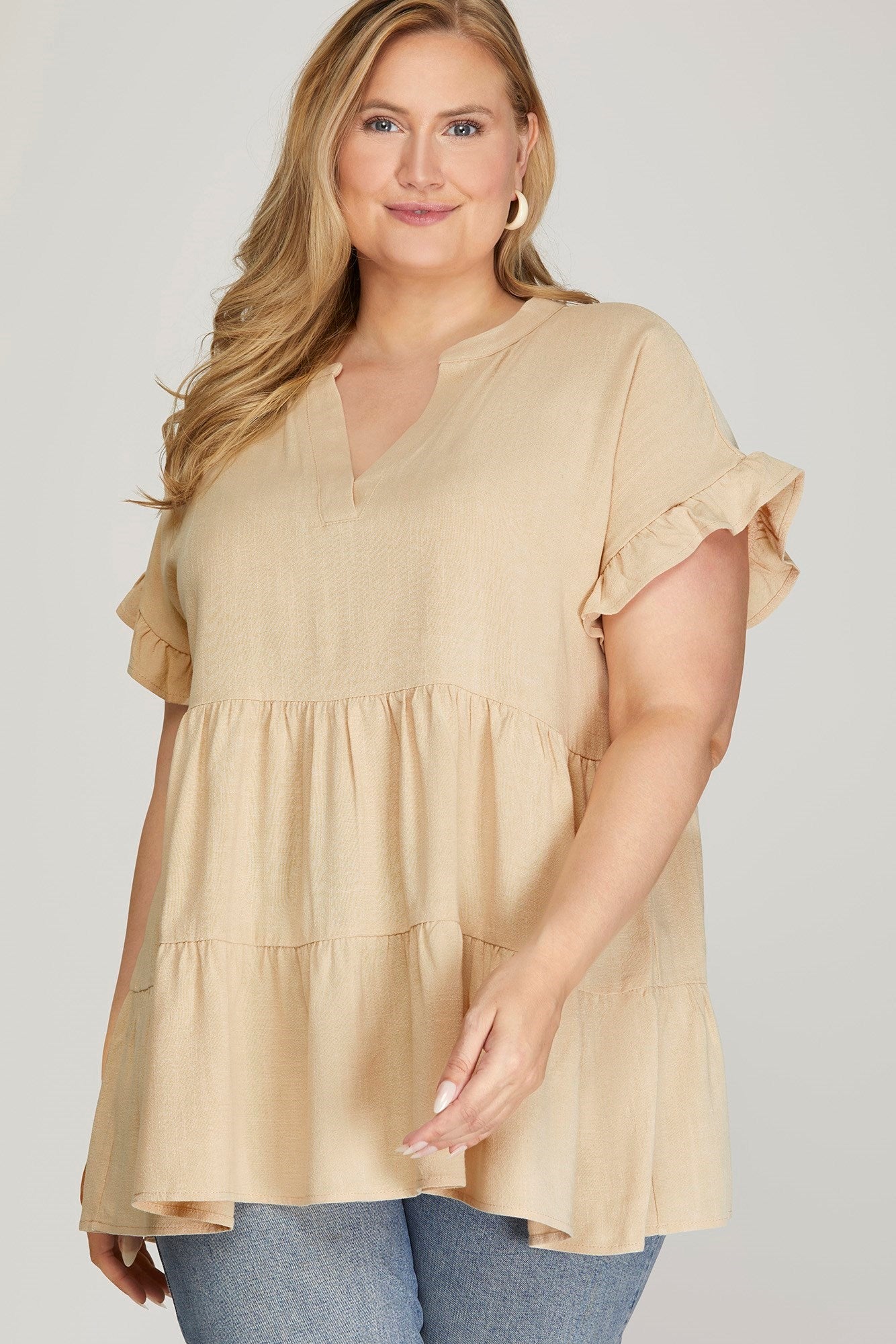 Olivia Tiered Tunic Top Taupe