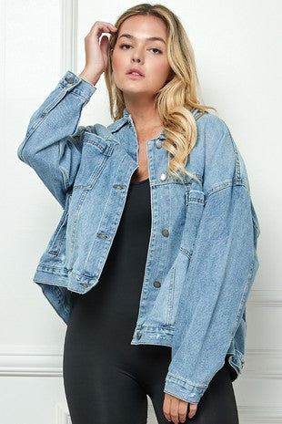 Penny Pleated Back Denim Jacket Medium Wash