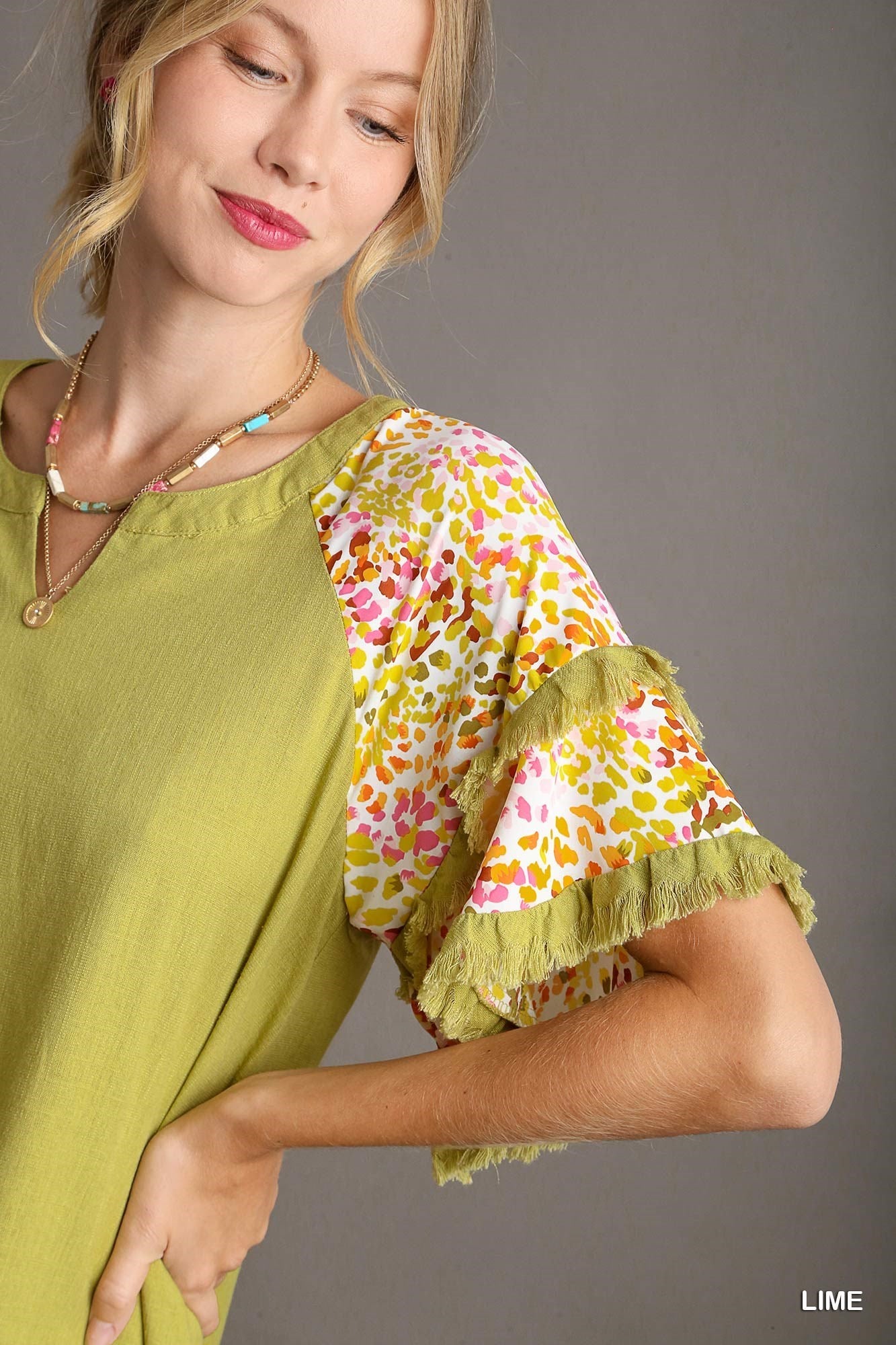 Darcy Double Flutter Sleeve Top Lime