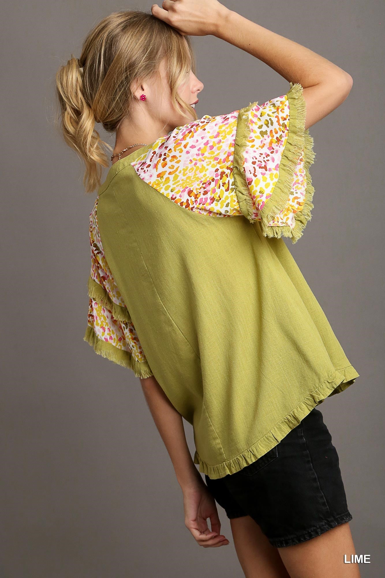 Darcy Double Flutter Sleeve Top Lime