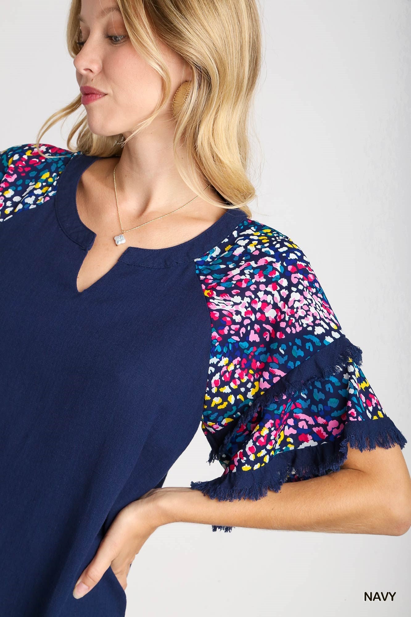 Darcy Double Flutter Sleeve Top Navy