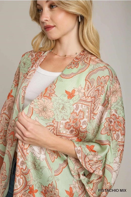 Mixed Print Kimono Pistachio