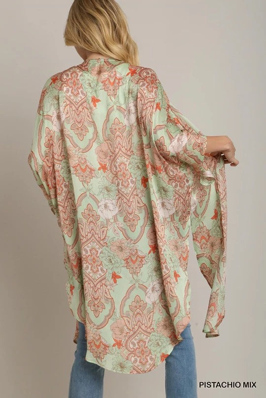 Mixed Print Kimono Pistachio