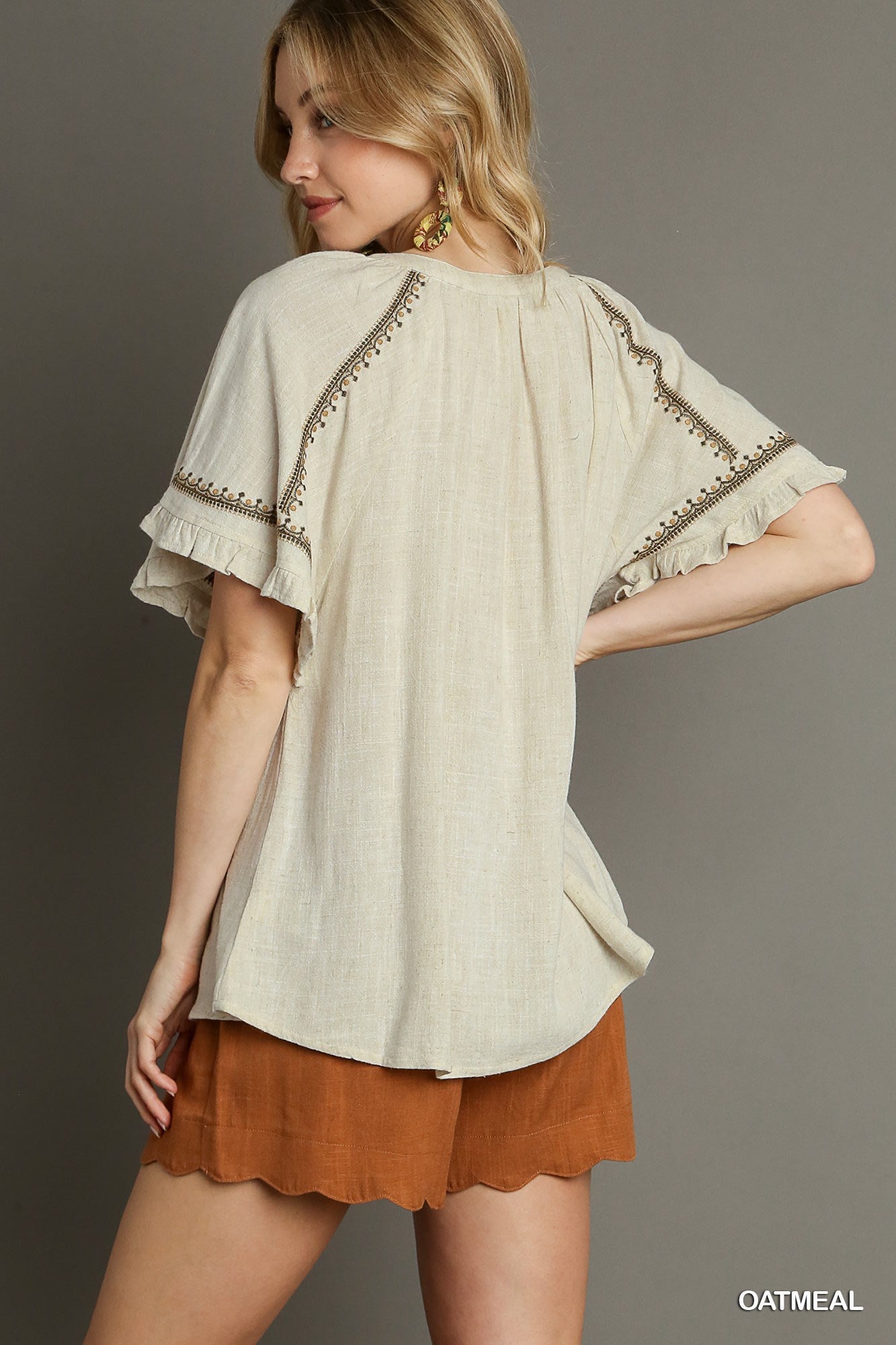 Maire Embroidery Tassel Tie Top Oatmeal