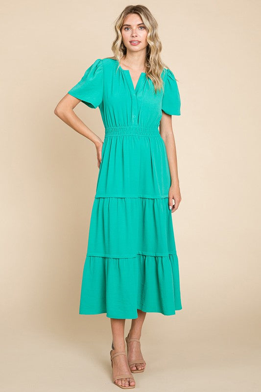 Ava V Neck Short Sleeve Maxi Dress Green