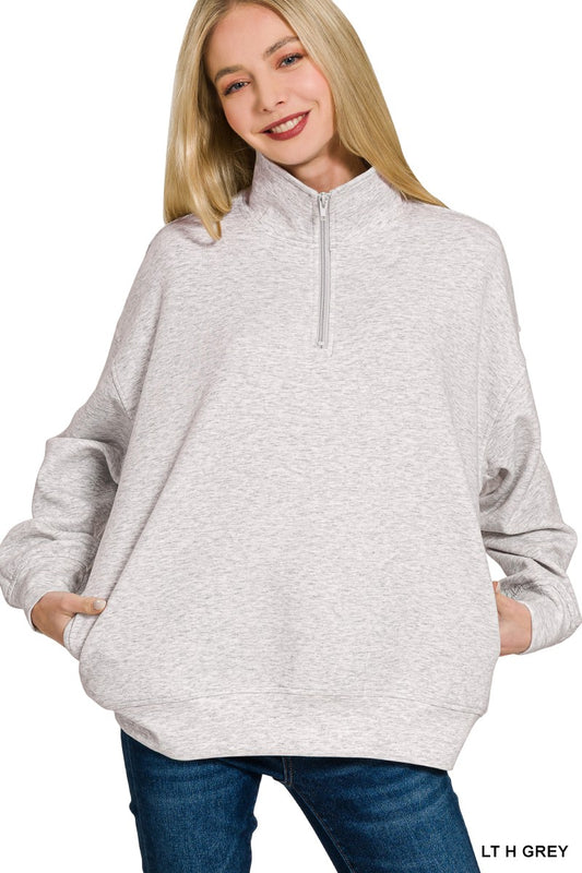 Skylar Scuba Half Zip Pullover Heather Grey