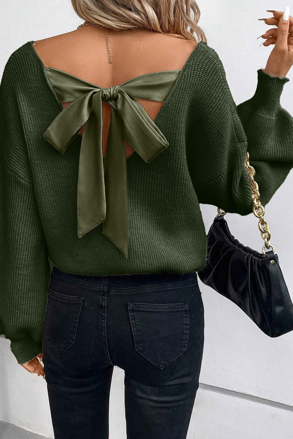 Brielle Bow Back Sweater Jungle Green