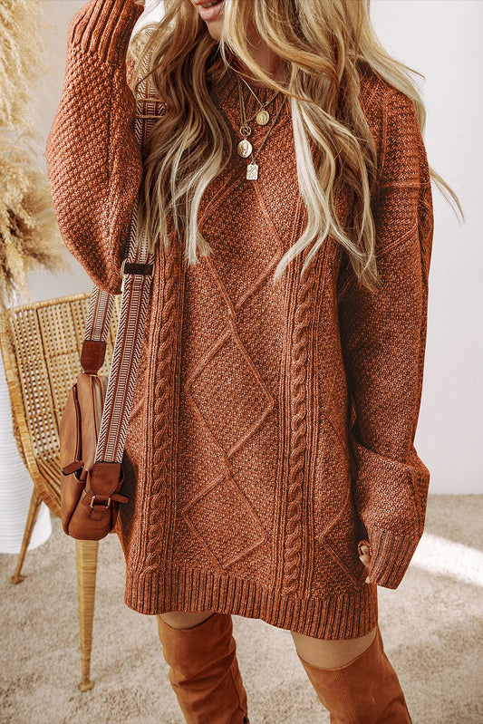 Sabrina Cable Knit Sweater Dress Brown