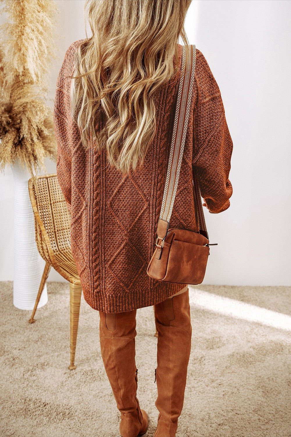 Sabrina Cable Knit Sweater Dress Brown