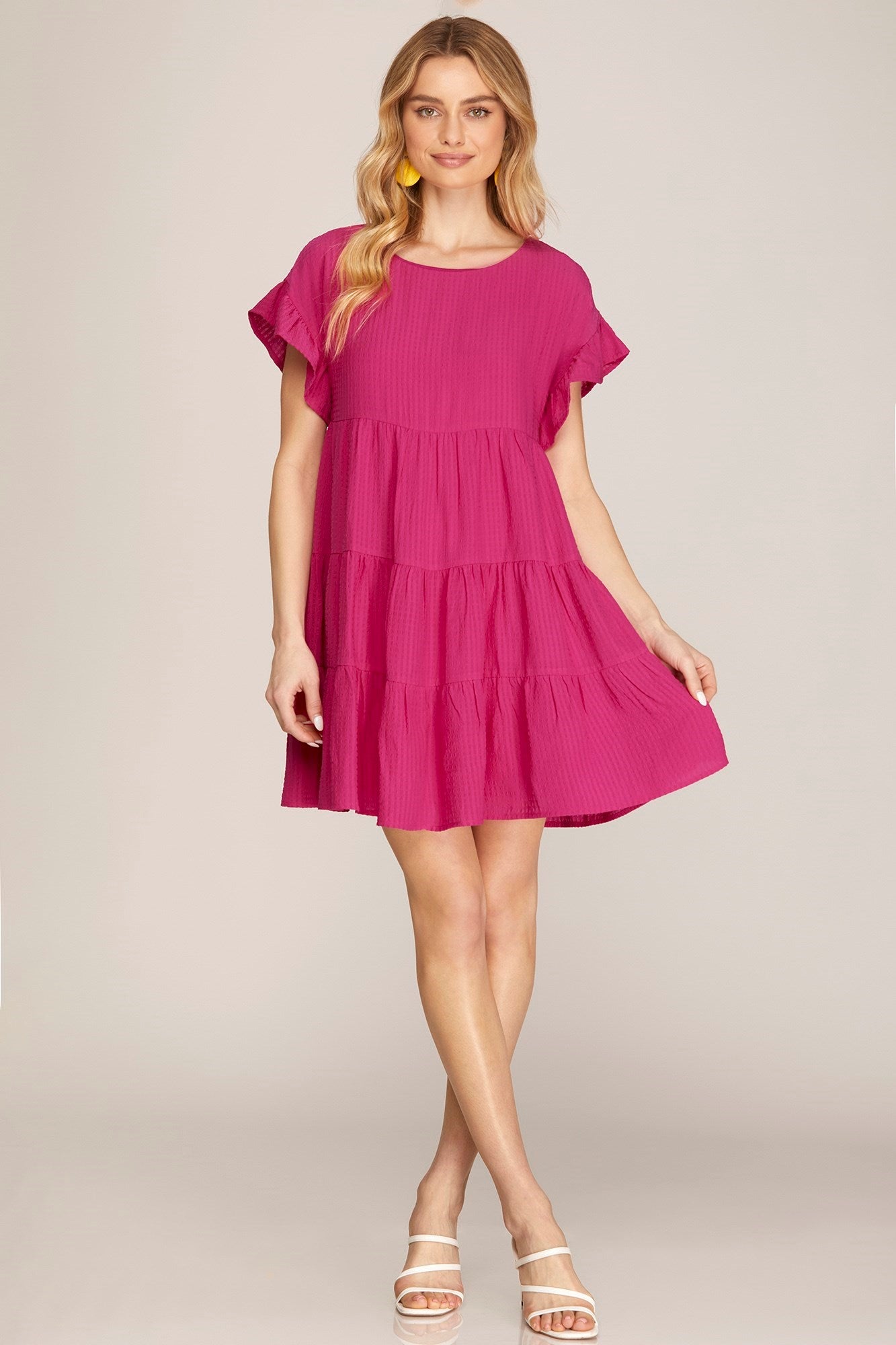 Taylor Textured Tiered Dress Fuchsia