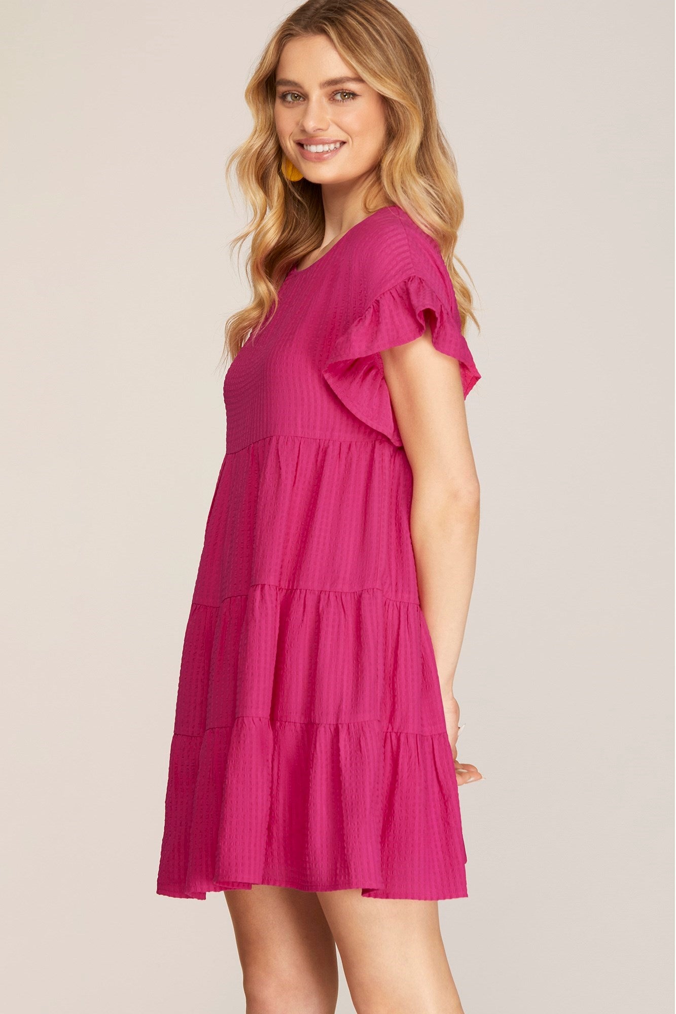 Taylor Textured Tiered Dress Fuchsia