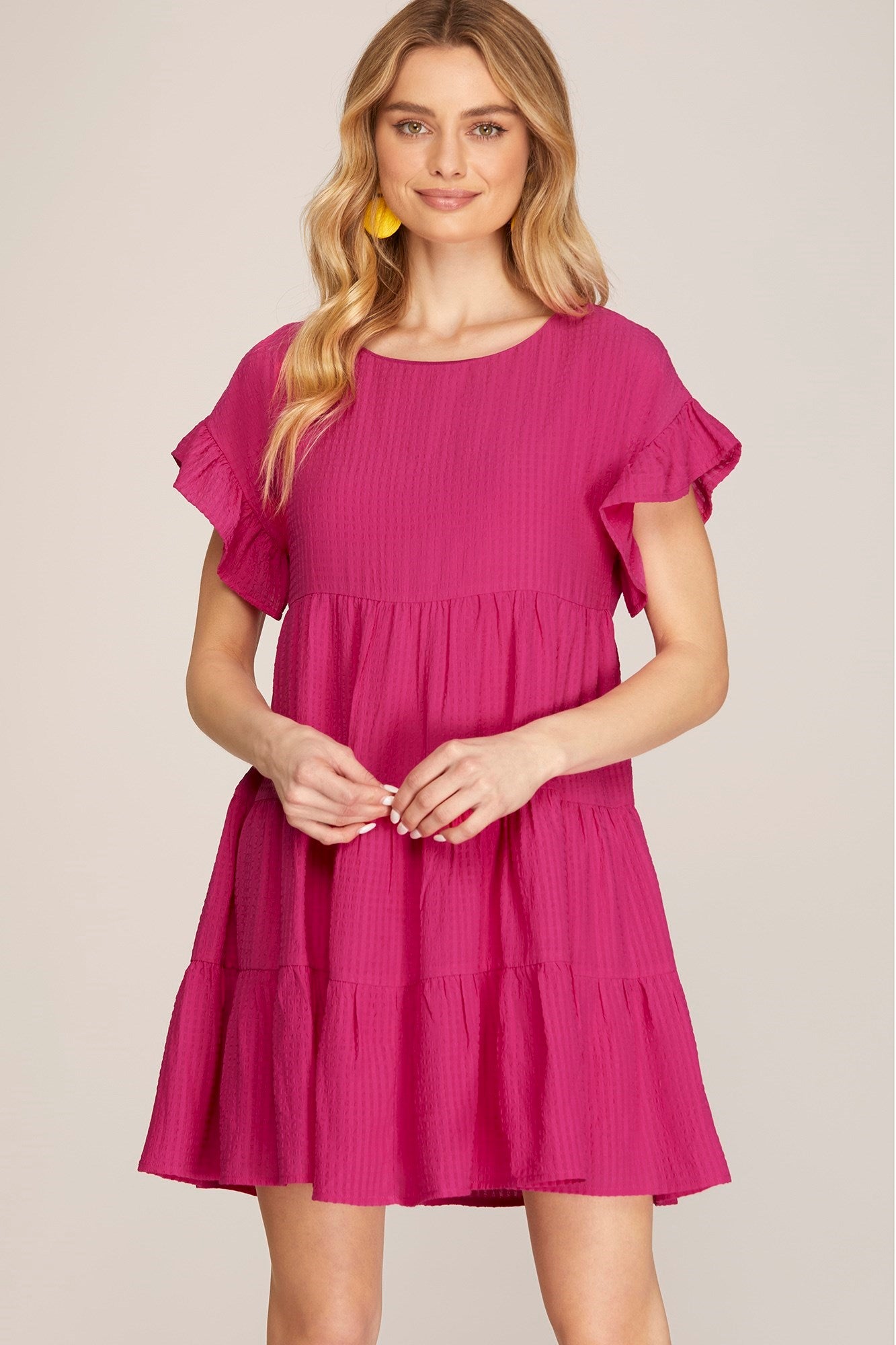 Taylor Textured Tiered Dress Fuchsia