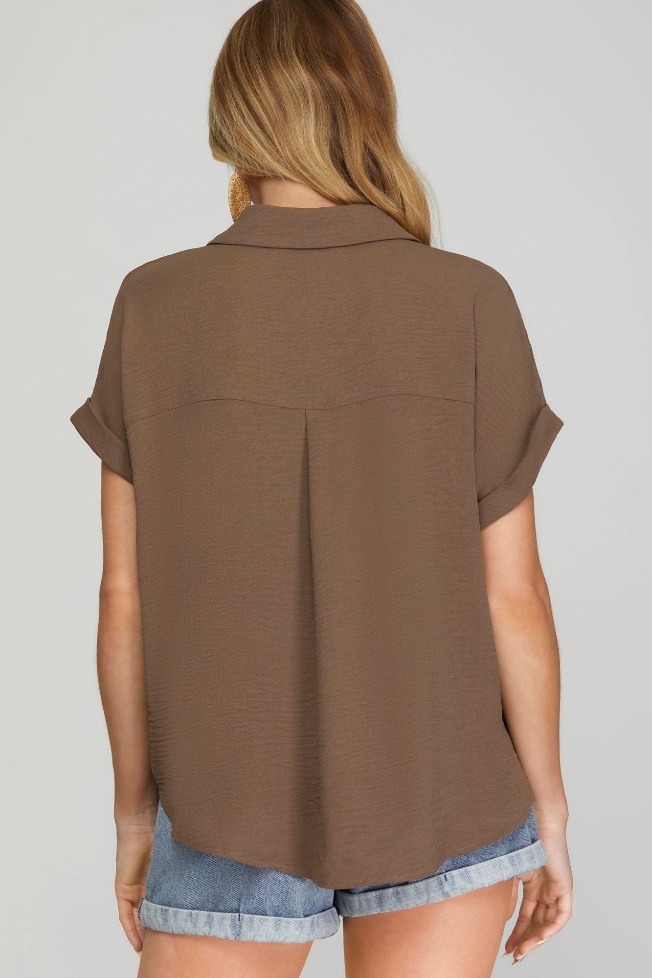 Claudia Collared Woven Top Mocha