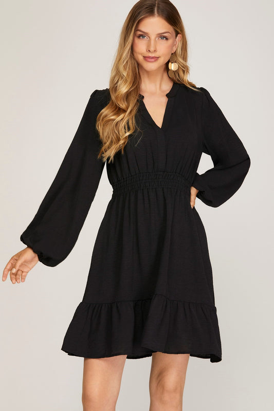 Winslet Long Sleeve Woven Dress Black