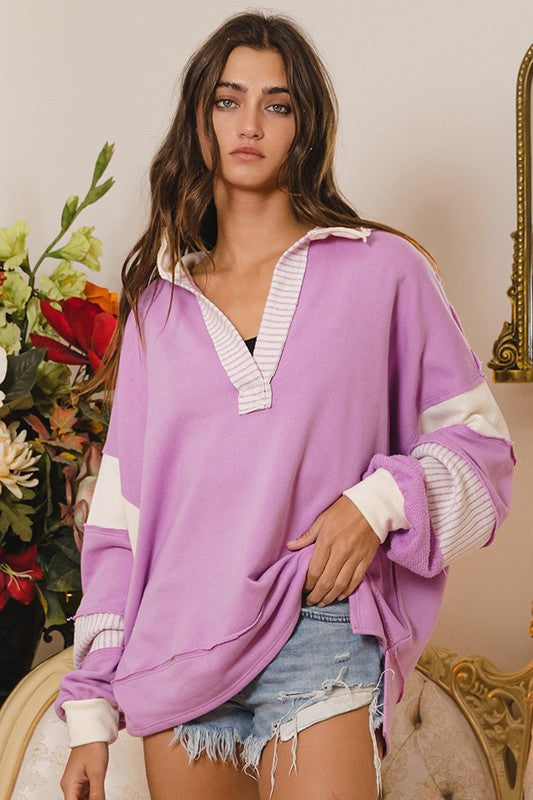 Olivia French Terry Pullover Lavender/Cream