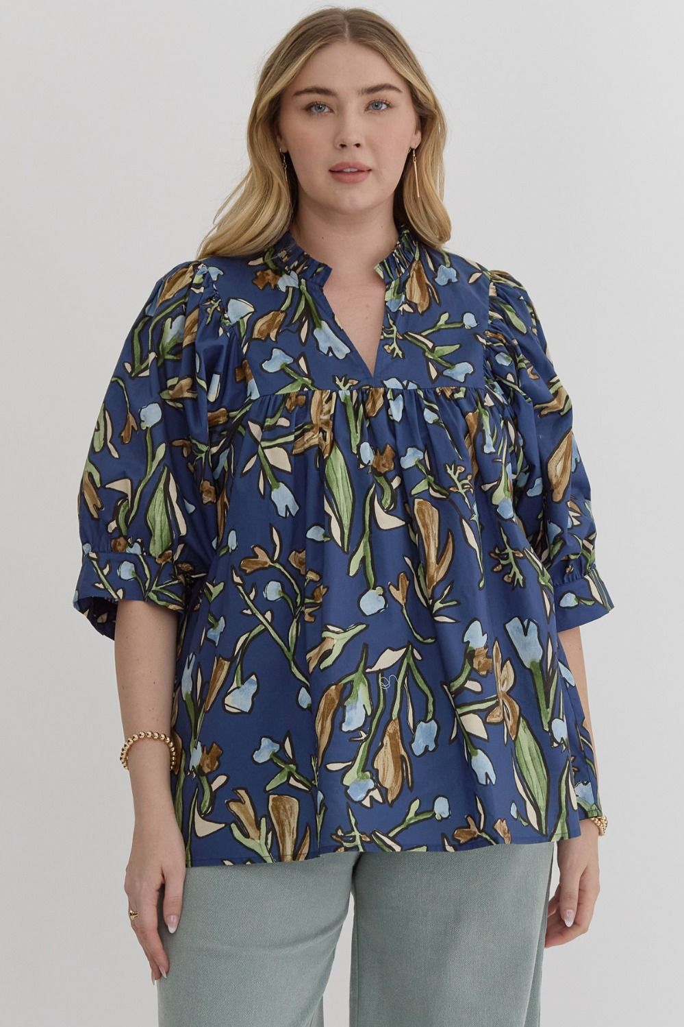 Nova Floral V-Neck Top Midnight