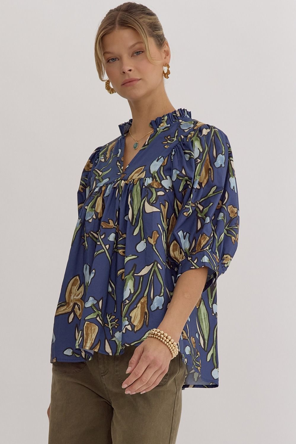 Nova Floral V-Neck Top Midnight