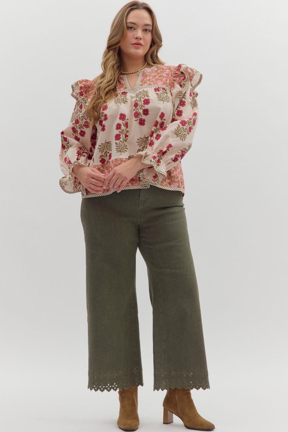 Melody Multi Print Puff Sleeve Blouse Pink