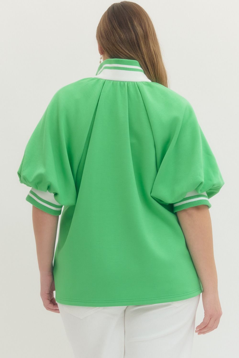 Sally Raglan Short Puff Sleeve Knit Top Green