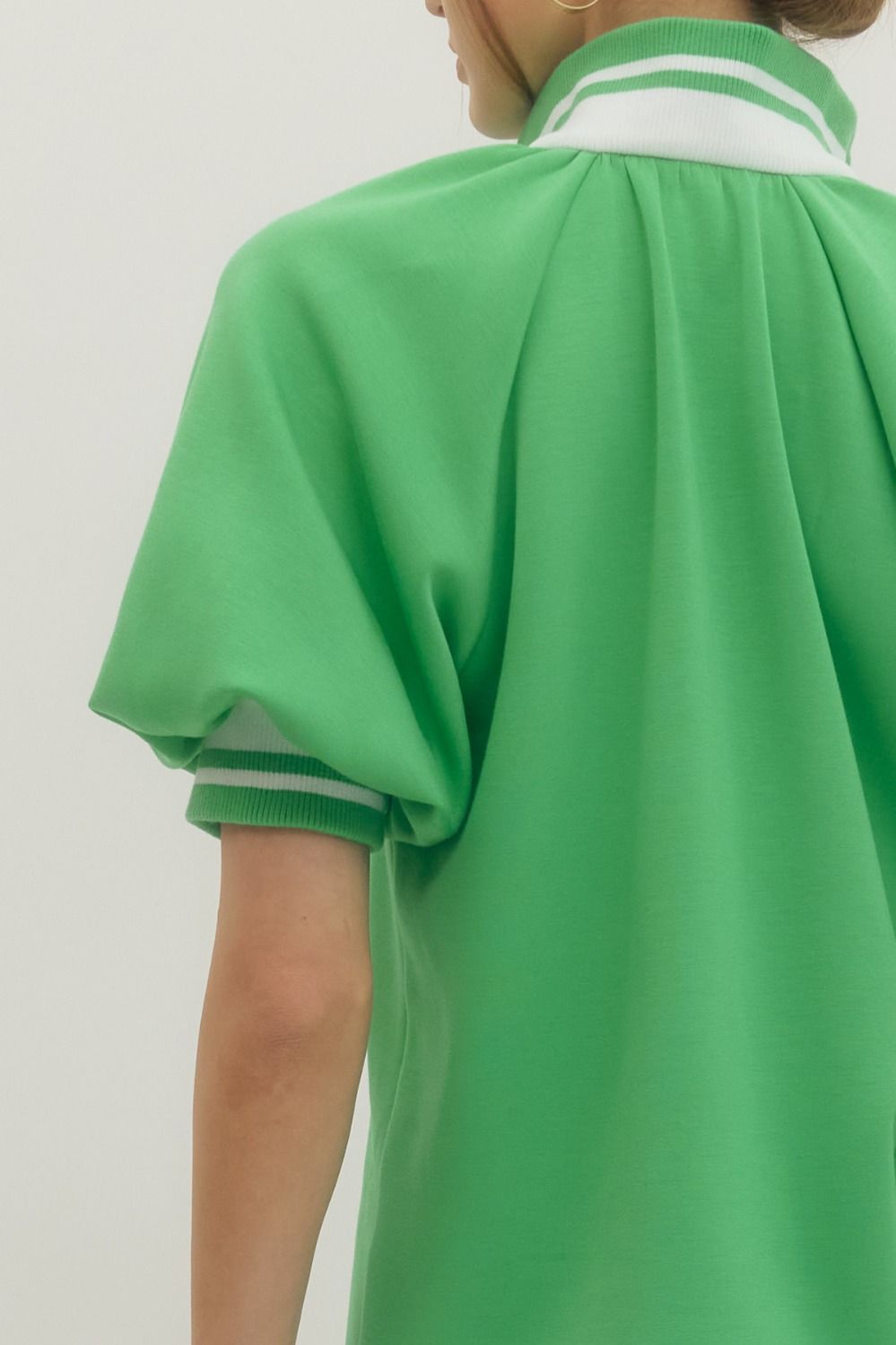 Sally Raglan Short Puff Sleeve Knit Top Green