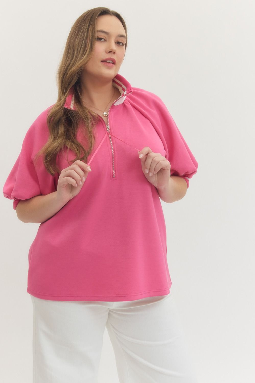 Sally Raglan Short Puff Sleeve Top Pink