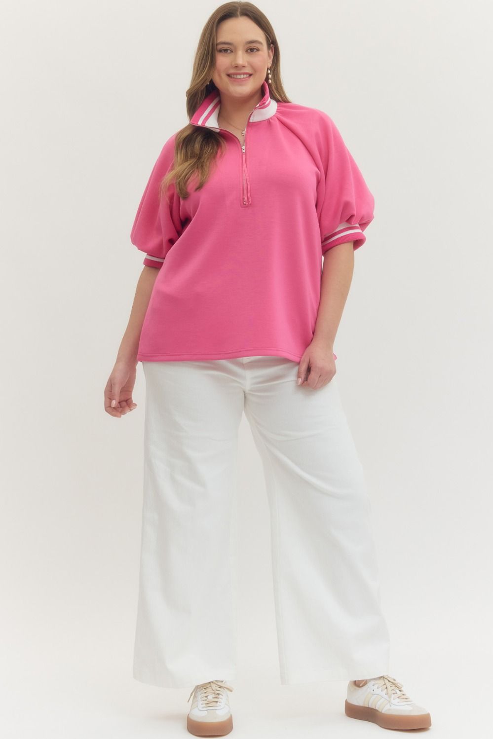 Sally Raglan Short Puff Sleeve Top Pink