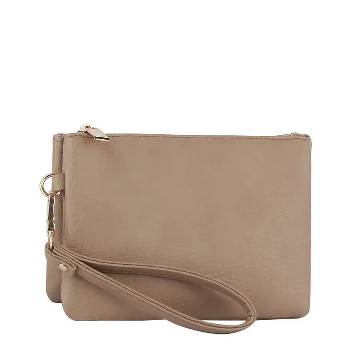 Triple Compartment Convertible Clutch Crossbody Wristlet Stone