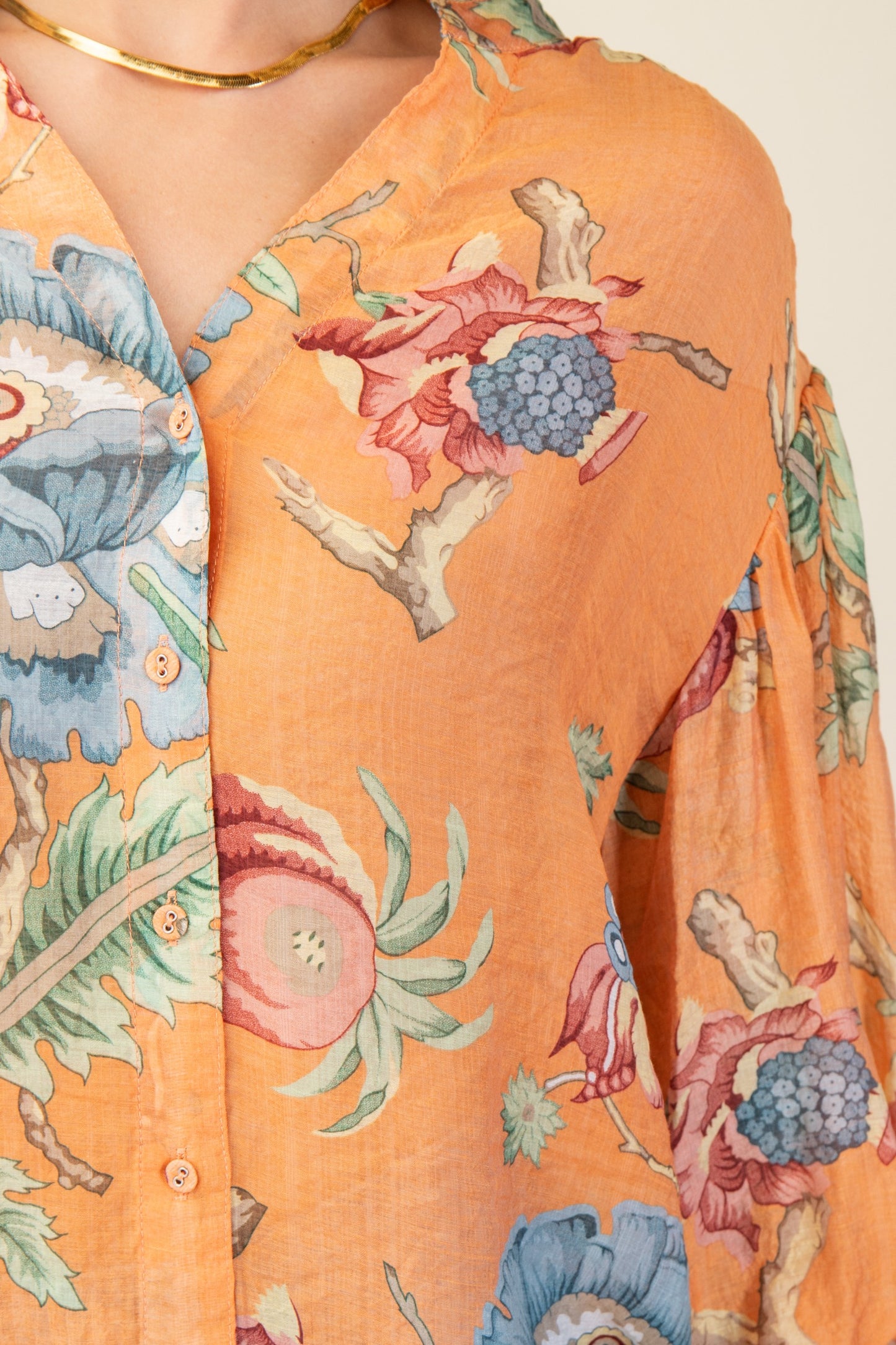 Colleen Printed Button Down Top Coral