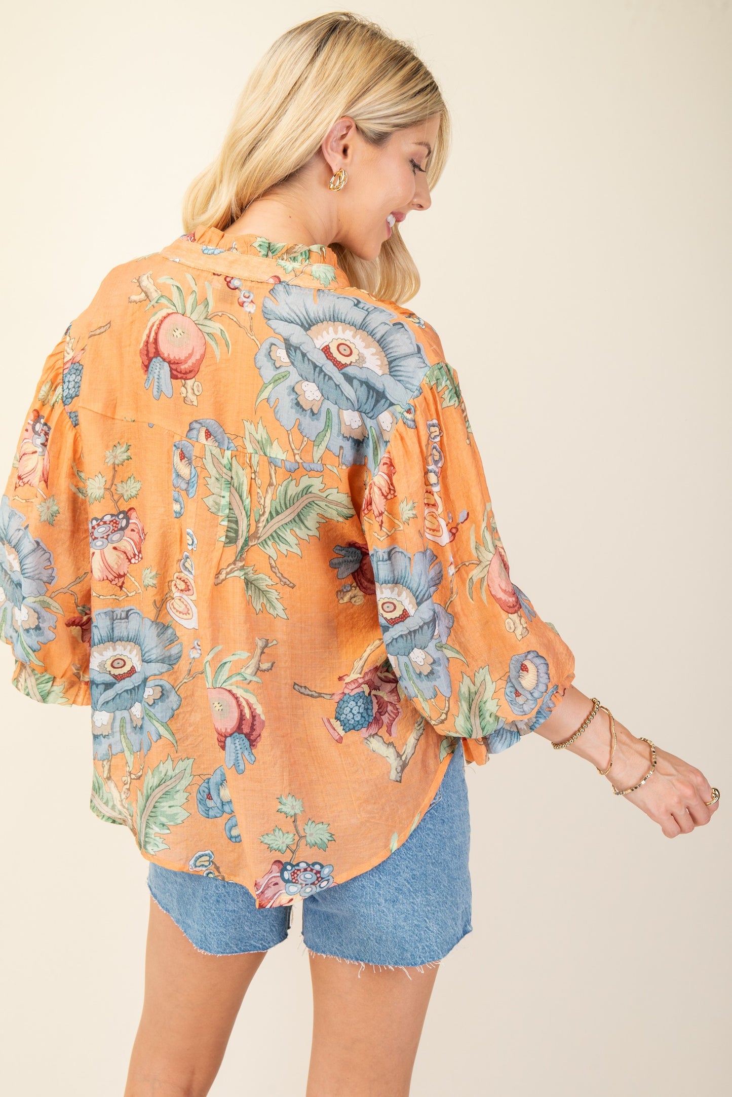 Colleen Printed Button Down Top Coral