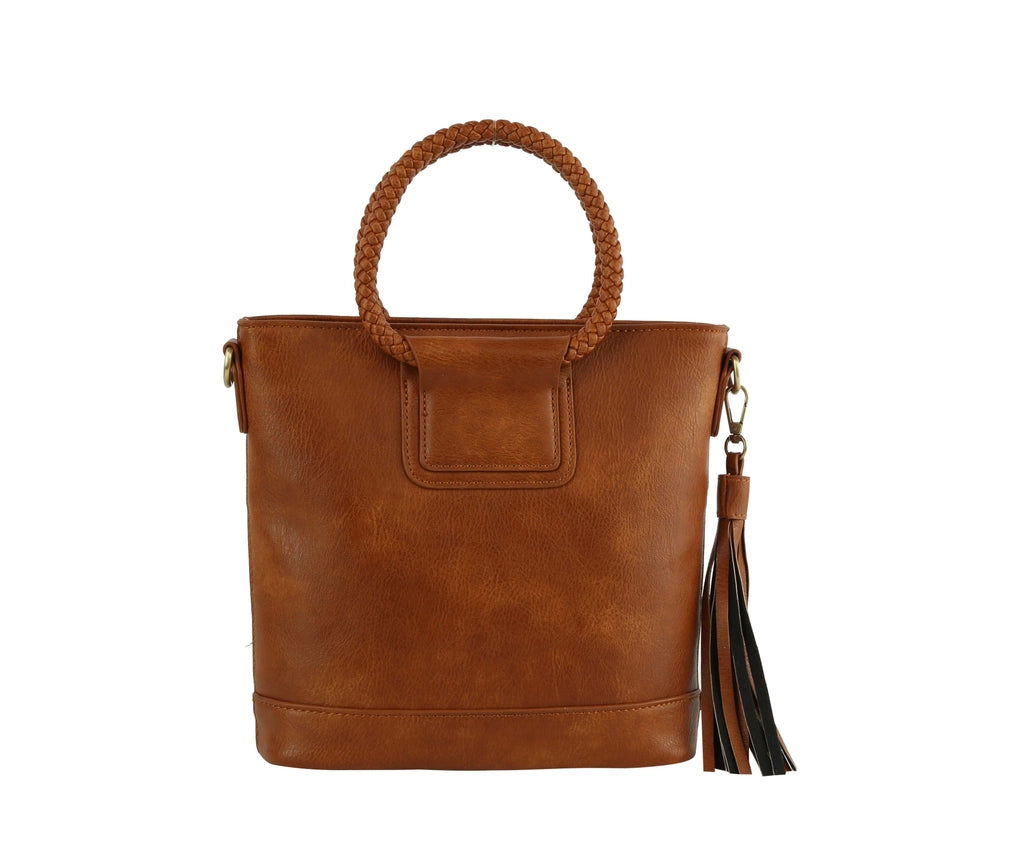 Braided Top Handle Tote Brown