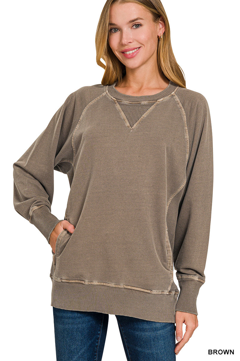 Adalyn French Terry Pullover With Pockets Brown