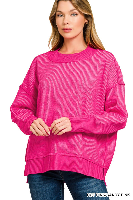 Elly Two Tone Exposed Seam Sweater Hot/Pink Candy/Pink