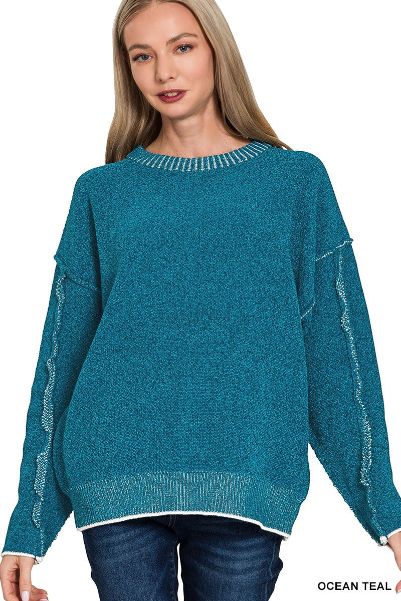 Susie Exposed Seam Chenille Sweater Ocean Teal