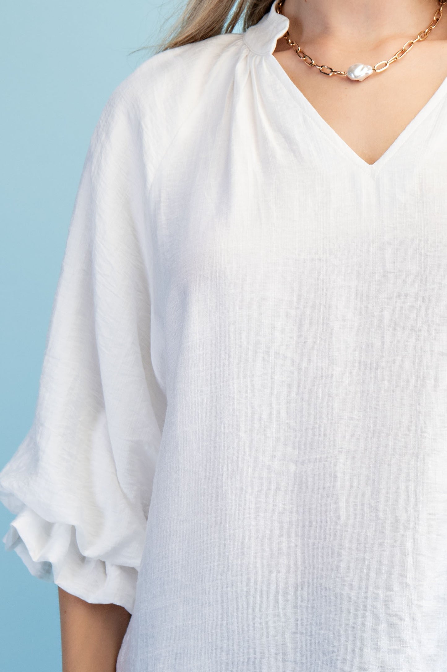 Sylvia Scalloped Edge V-neck Blouse Off White