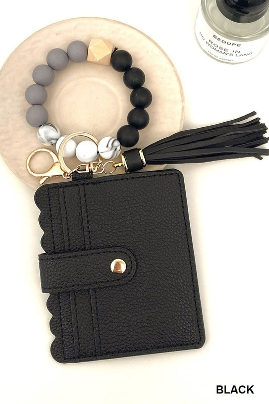 Brenda Beaded Bracelet Card Holder Wallet Keychain Black