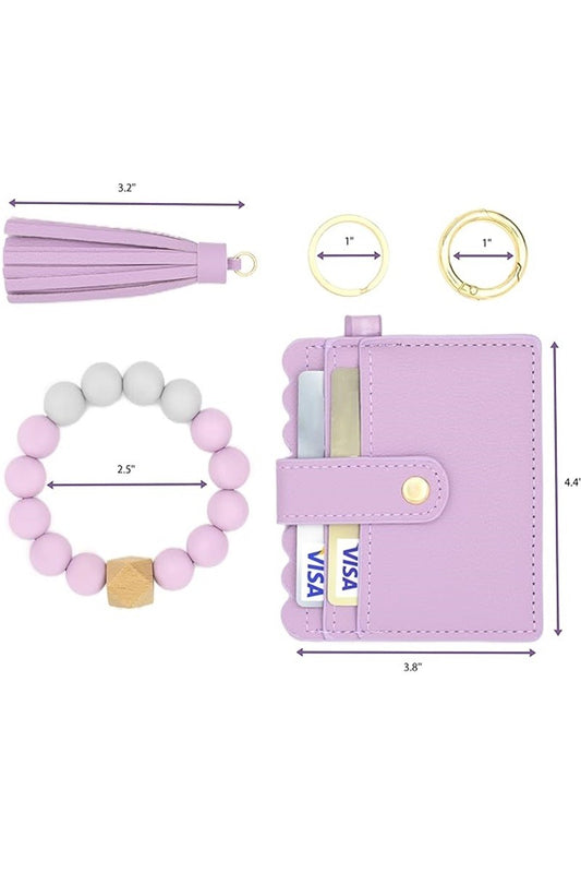 Brenda Beaded Bracelet Card Holder Keychain Wasllet Lavender