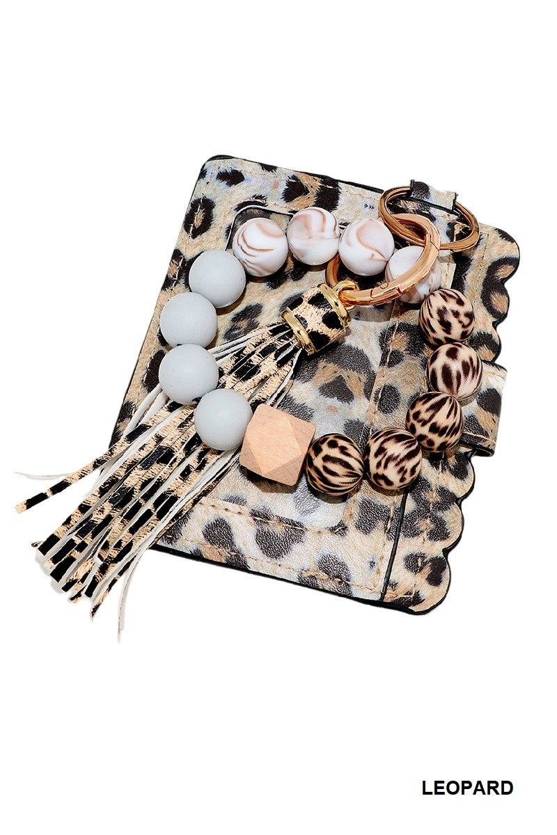 Brenda Beaded Bracelet Card Holder Keychain Wallet Leopard