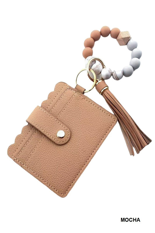 Brenda Beaded Bracelet Card Holder Keychain Wallet Mocha
