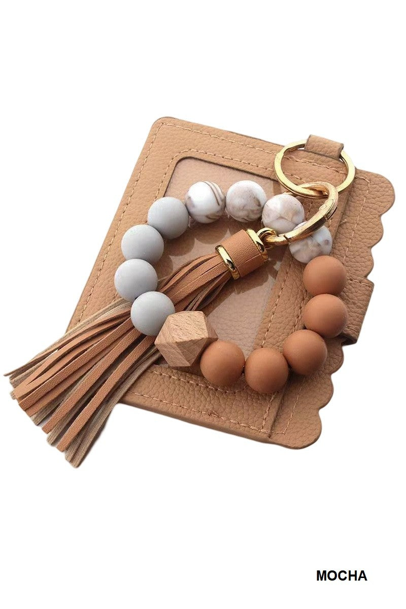 Brenda Beaded Bracelet Card Holder Keychain Wallet Mocha